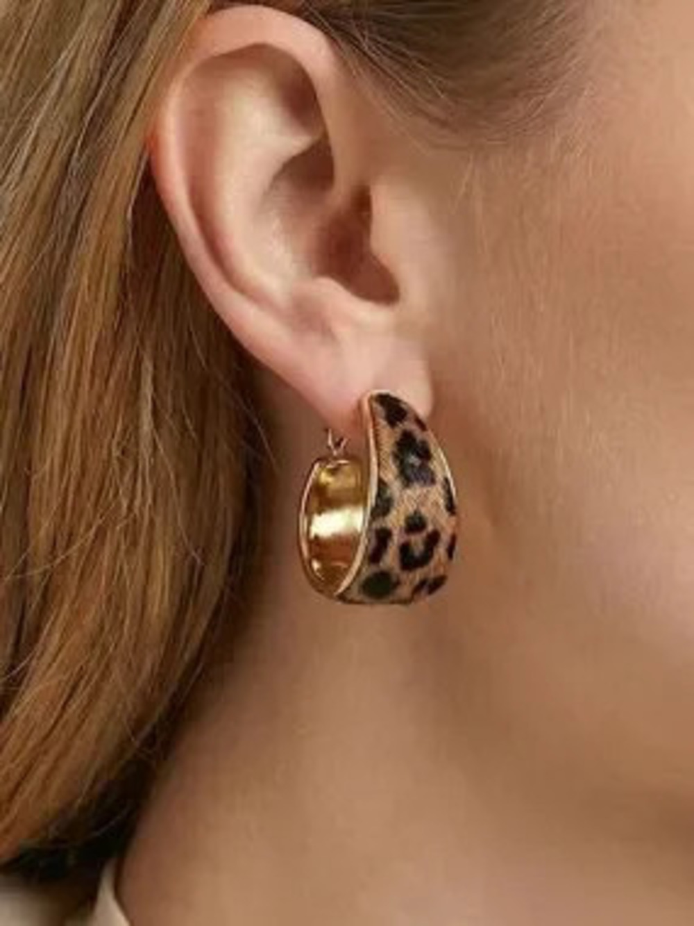 Anthropologie Gold Tone and Leopard Print Hoop Earrings